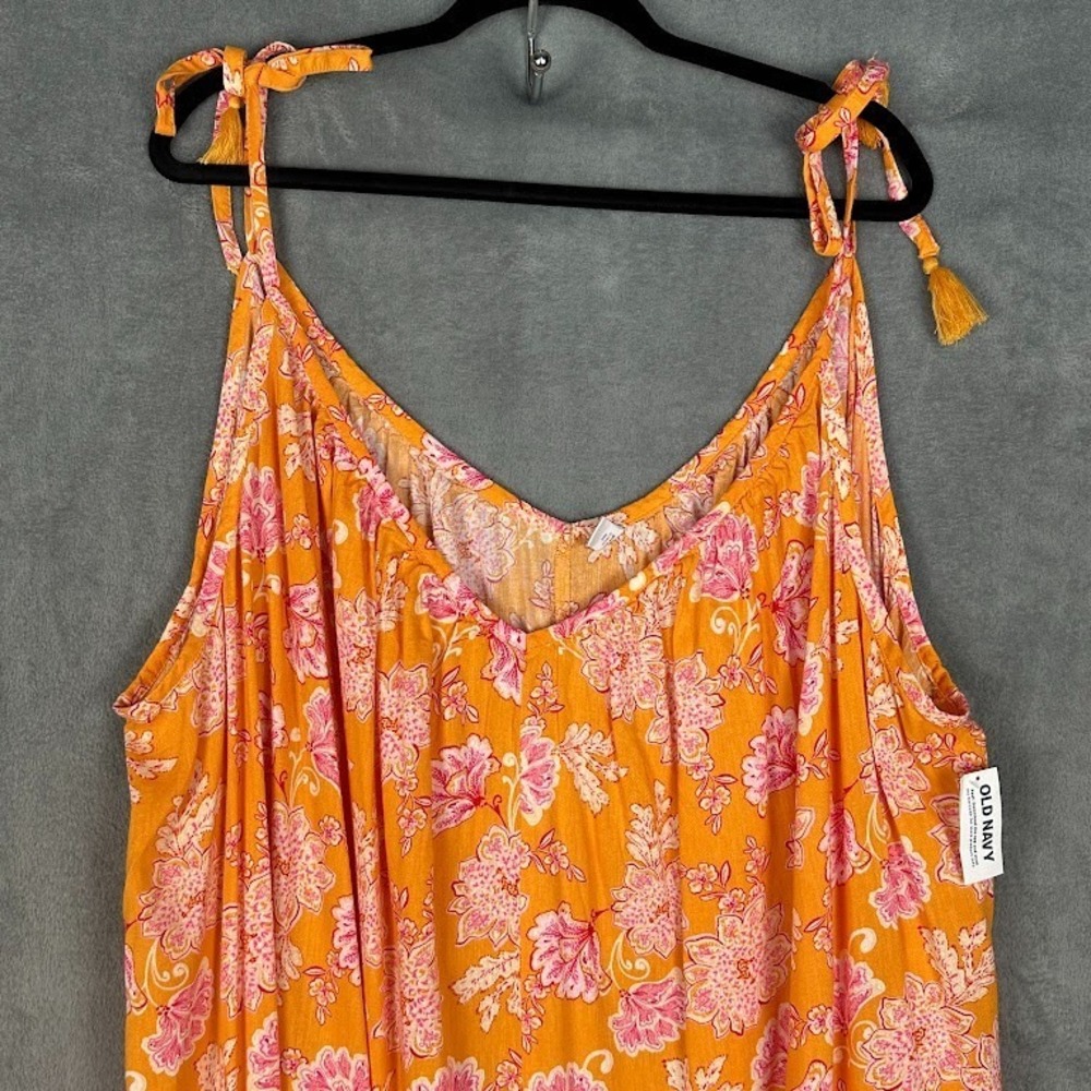 Old Navy Dress Womens 4X Orange Floral Tie Strap Midi Lightweight Beach Resort - Picture 2 of 14